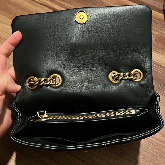 Quince Black Crossbody Quilted Leather Bag with Gold Chain - Picture 4 of 5